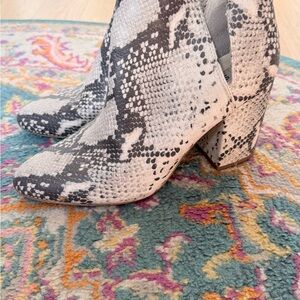 Steve Madden Snake-Print Block Heel Ankle Boots — White/Gray